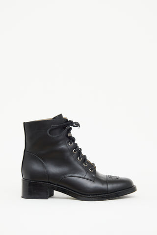 Chanel Black CC Laceup Ankle Boot