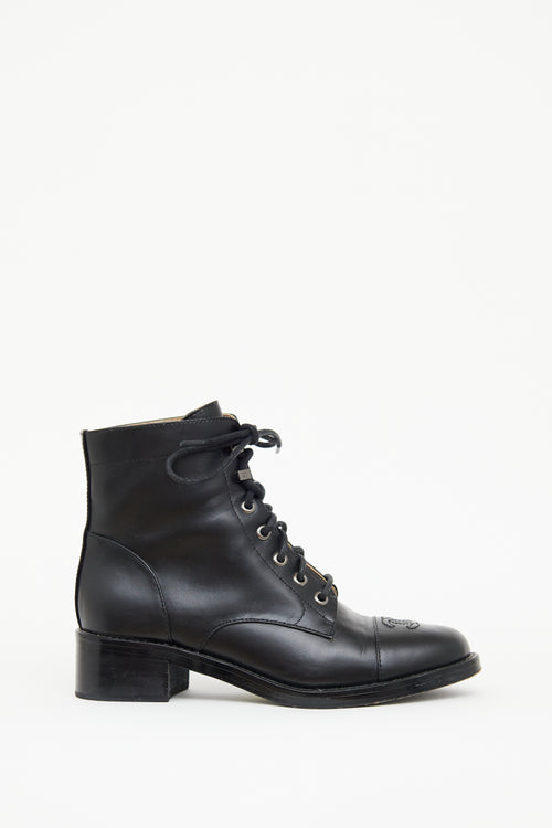 Chanel Black CC Laceup Ankle Boot