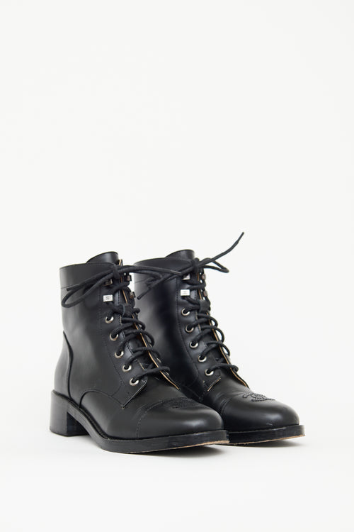 Chanel Black CC Laceup Ankle Boot