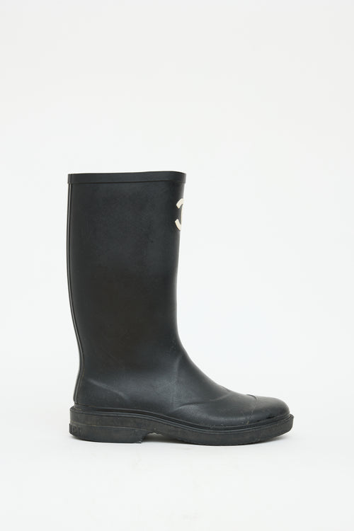 Chanel Black Rubber CC Boot