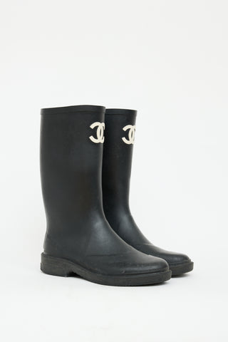 Chanel Black Rubber CC Boot