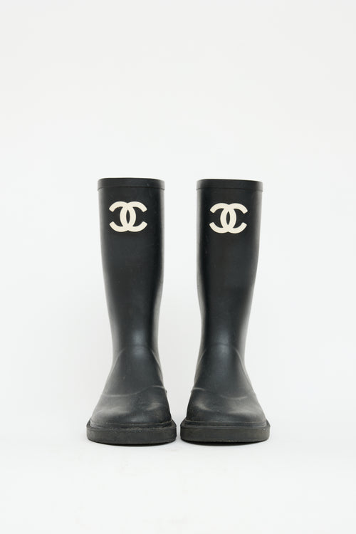 Chanel Black Rubber CC Boot