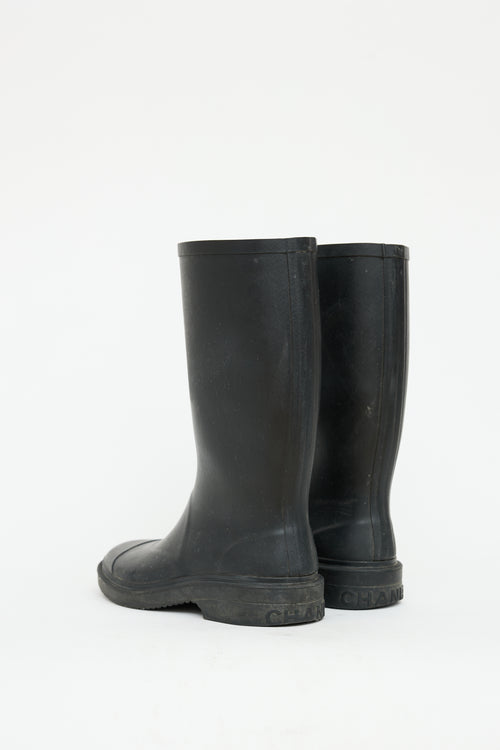 Chanel Black Rubber CC Boot