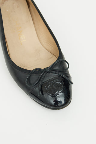 Chanel Black Leather CC Ballet Flat