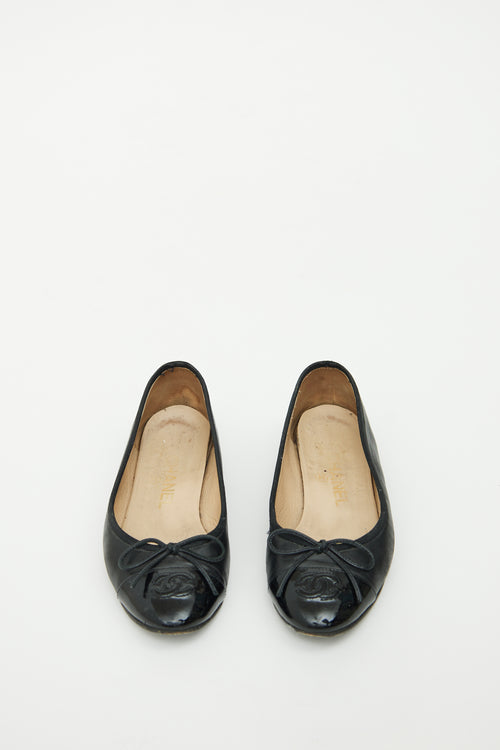 Chanel Black Leather CC Ballet Flat