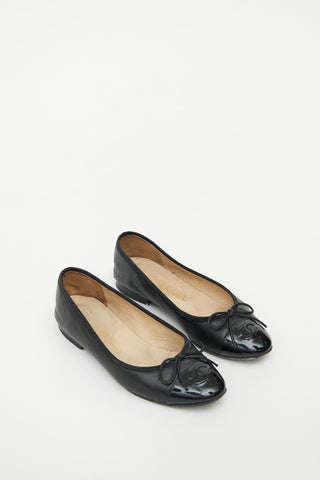 Chanel Black Leather CC Ballet Flat