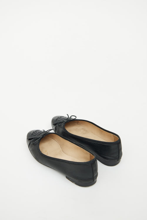 Chanel Black Leather CC Ballet Flat