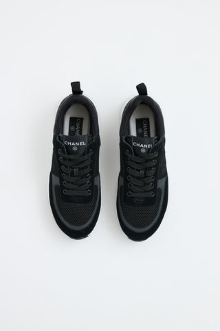 Chanel Black 
White Lycra Mesh Logo Sneaker