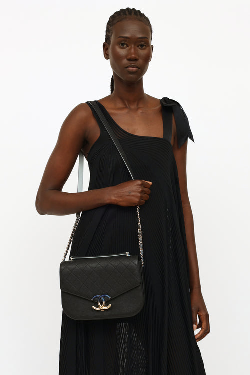 Black 
Blue Caviar Leather Coco Cuba Flap Bag