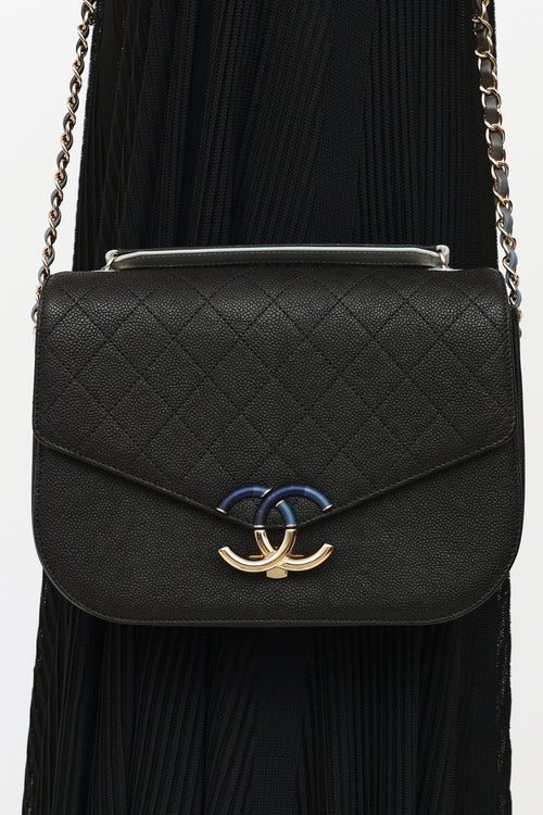 Black 
Blue Caviar Leather Coco Cuba Flap Bag