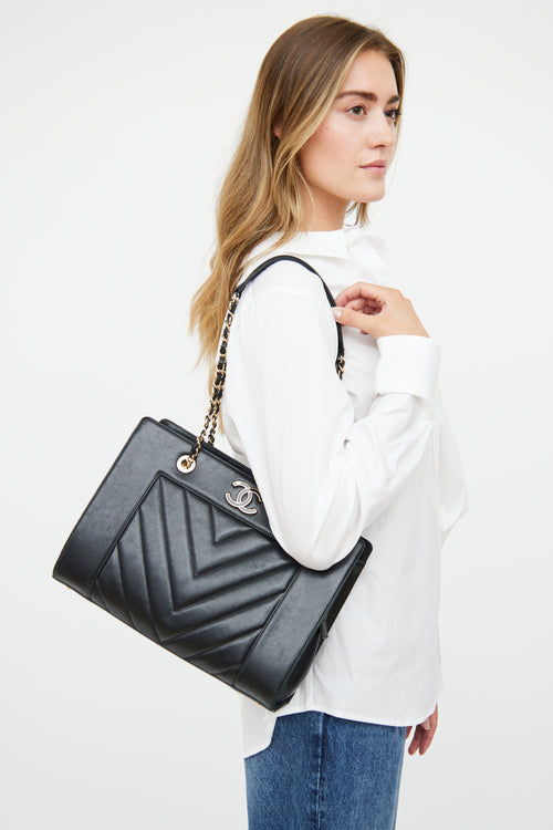 Chanel Black Chevron Mademoiselle Shopping Tote