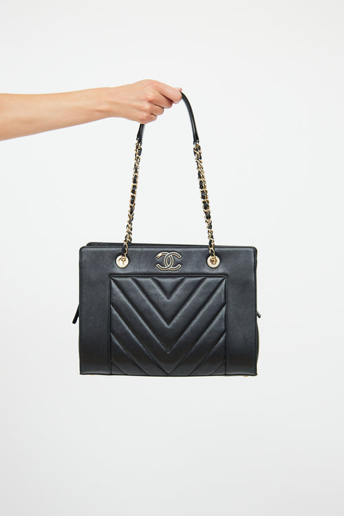 Chanel Black Chevron Mademoiselle Shopping Tote