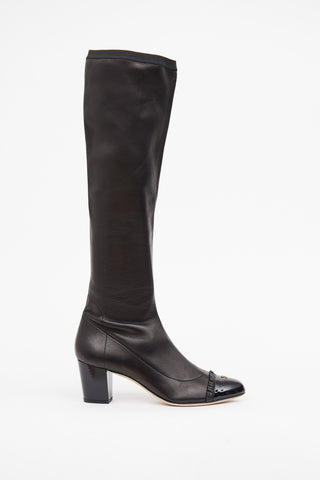 Chanel Black Leather Ruffled Knee Boot