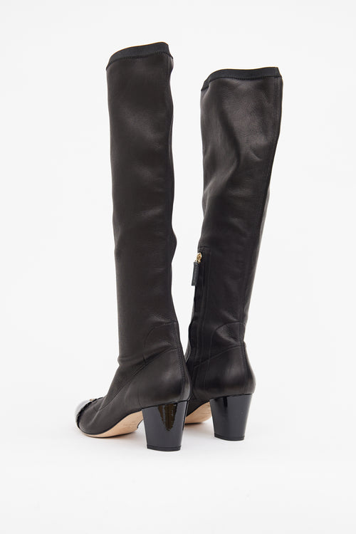 Chanel Black Leather Ruffled Knee Boot