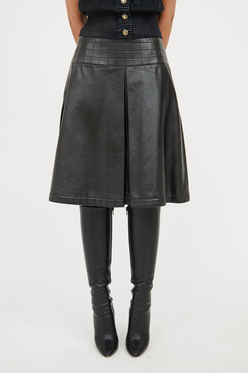 Chanel Black Flared Leather Skirt