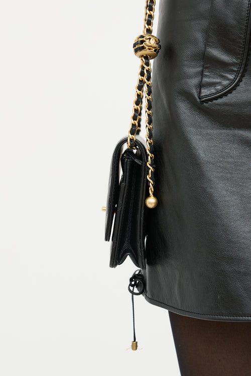 Black Leather Pearl Crush Wallet On Chain