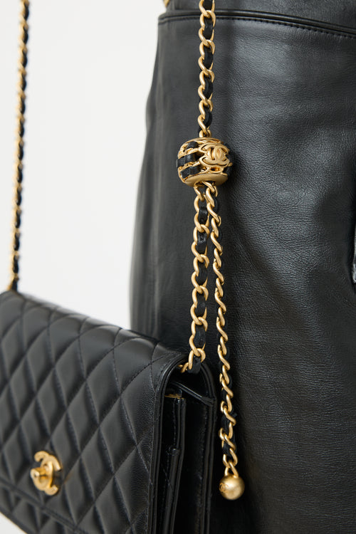 Black Leather Pearl Crush Wallet On Chain