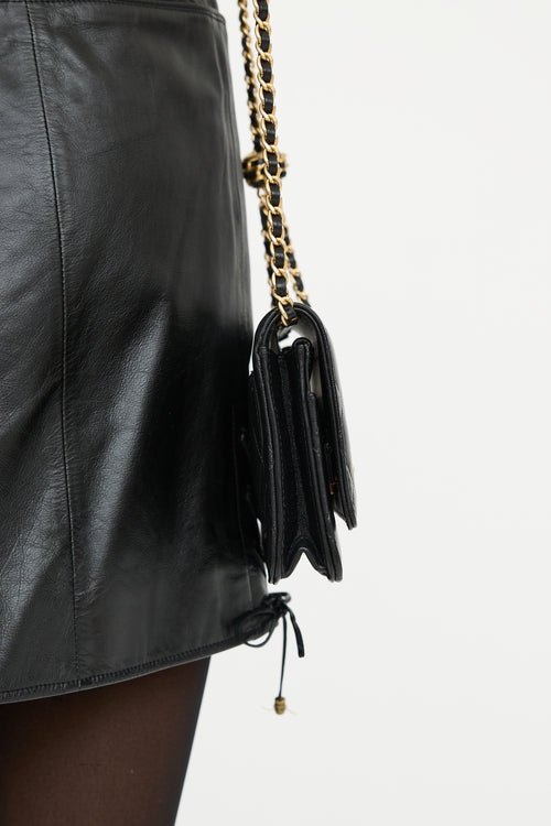 Black Leather Pearl Crush Wallet On Chain