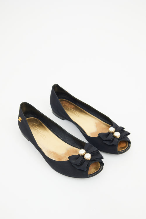 Chanel Black Pearl Embellished Flat