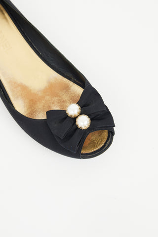 Chanel Black Pearl Embellished Flat