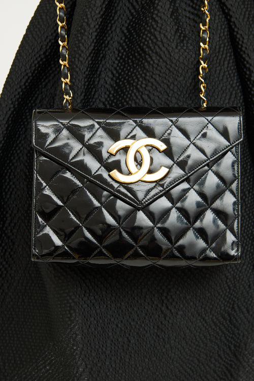 Chanel Black Patent Envelope CC Flap Bag