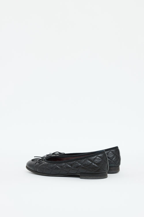 Chanel Black Leather Quilted Logo Flat