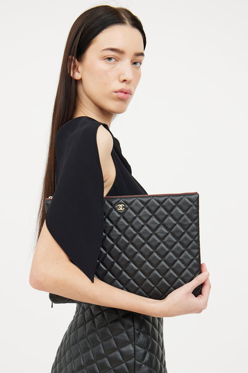 Chanel Black Quilted Caviar Large O Pouch