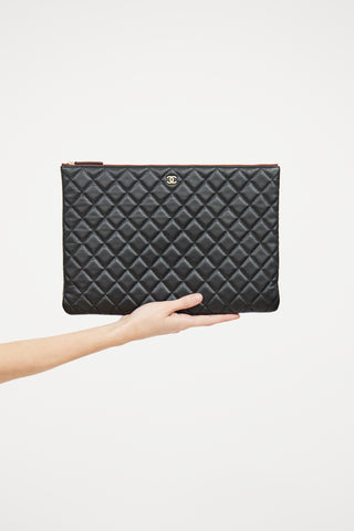 Chanel Black Quilted Caviar Large O Pouch