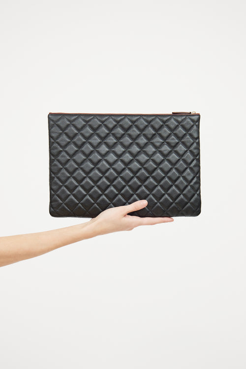 Chanel Black Quilted Caviar Large O Pouch