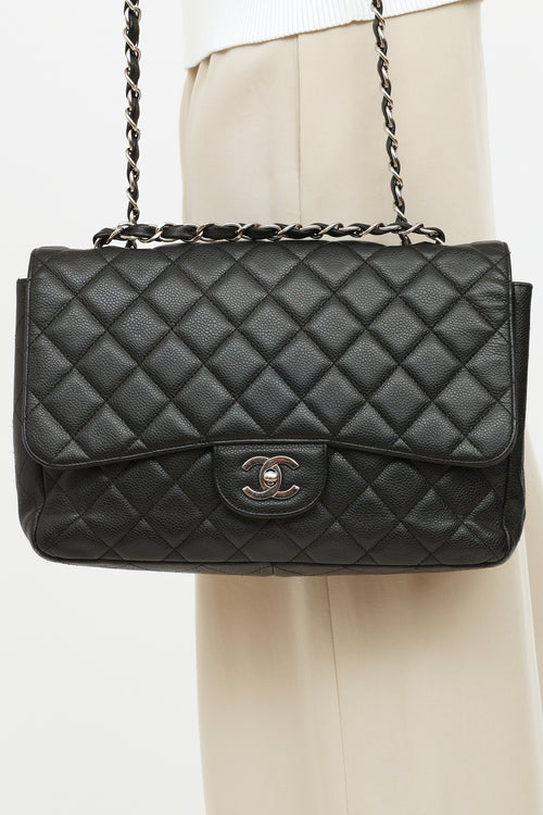 Chanel Black Quilted Caviar Single Flap Jumbo Shoulder Bag