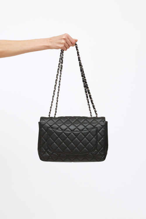 Chanel Black Quilted Caviar Single Flap Jumbo Shoulder Bag