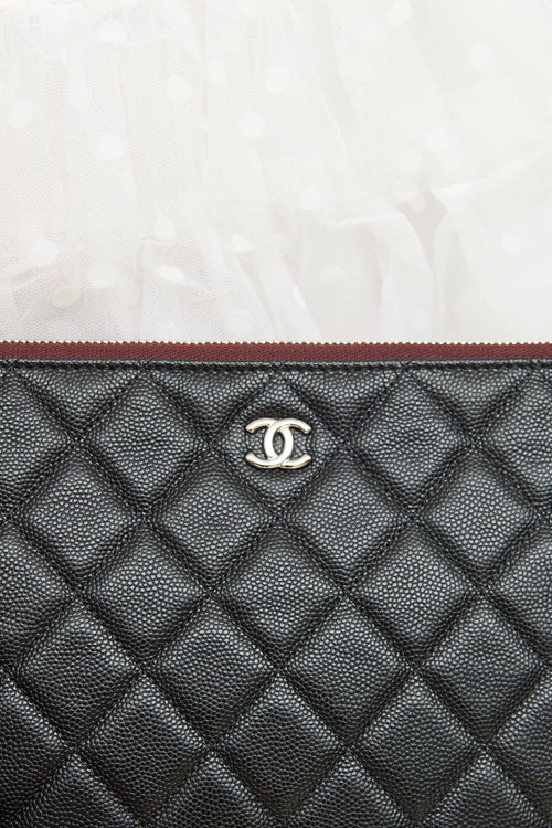 Chanel 2022 Black Quilted Caviar Medium O Case Pouch