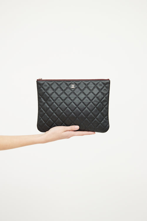 Chanel 2022 Black Quilted Caviar Medium O Case Pouch