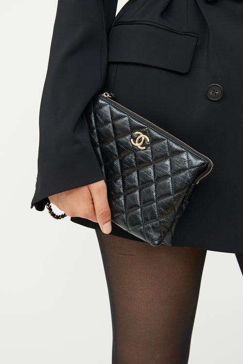 Chanel 2023 Black Glossy Calfskin Quilted Clutch