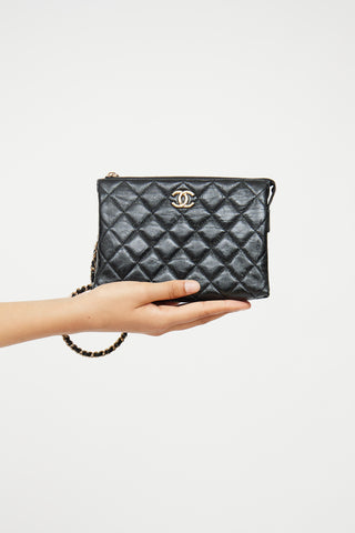 Chanel 2023 Black Glossy Calfskin Quilted Clutch