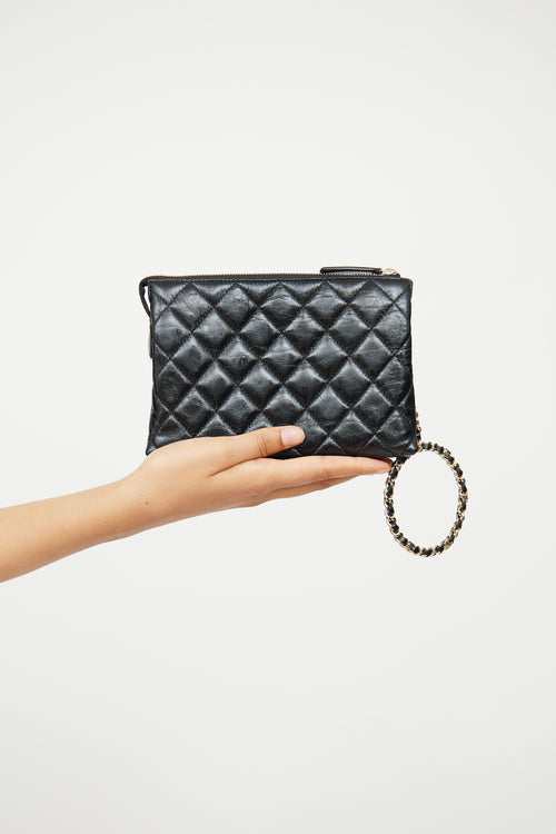 Chanel 2023 Black Glossy Calfskin Quilted Clutch