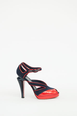 Chanel Navy 
Red Peep Toe Pump