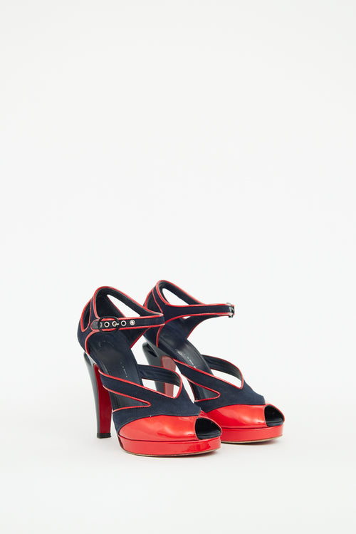 Chanel Navy 
Red Peep Toe Pump