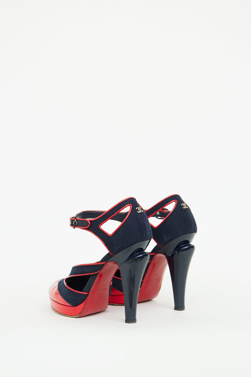 Chanel Navy 
Red Peep Toe Pump