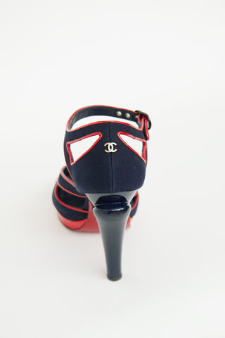 Chanel Navy 
Red Peep Toe Pump