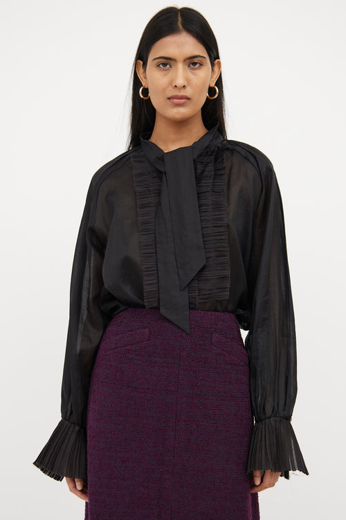 Chanel 2005 Winter Black Pleated Detail Blouse