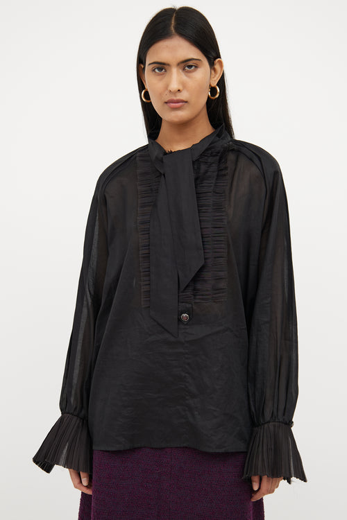 Chanel 2005 Winter Black Pleated Detail Blouse