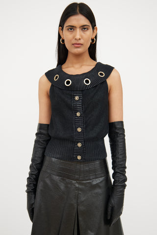 Chanel 2008 Spring Navy Grommet Knit Top