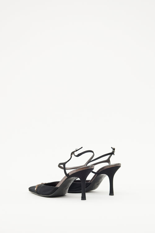 Chanel Black Satin CC Pearl Slingback Pump