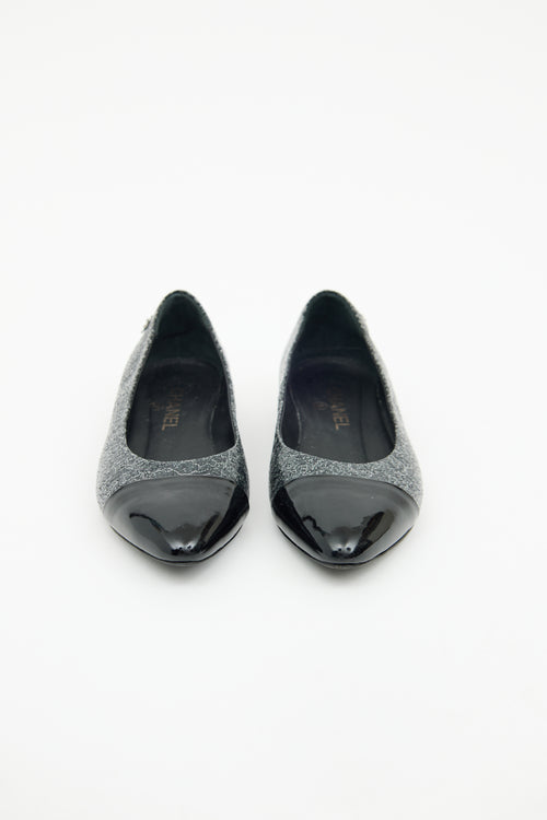 Chanel Black 
Silver Patent Cap Toe Flat