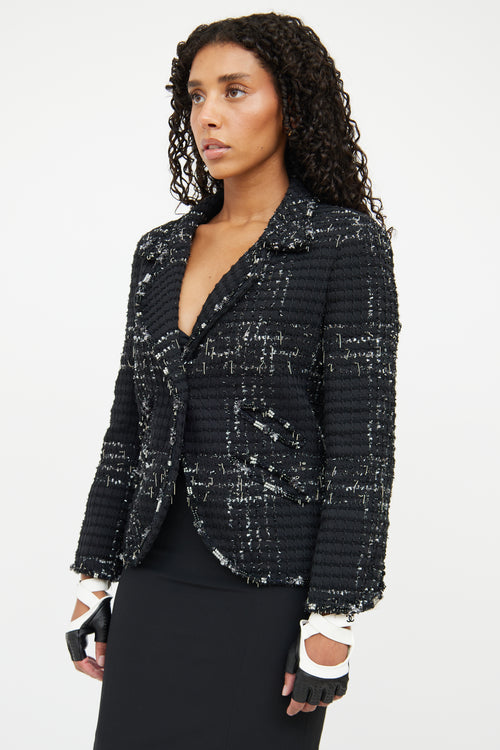 Chanel Black 
Silver Tweed Jacket Blazer