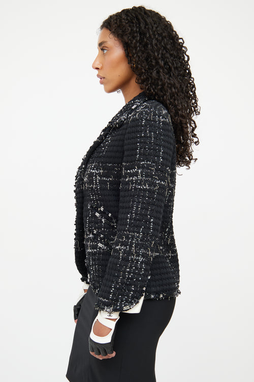 Chanel Black 
Silver Tweed Jacket Blazer