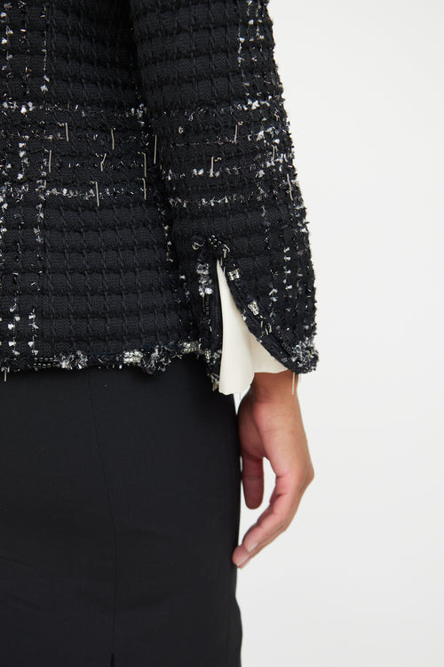 Chanel Black 
Silver Tweed Jacket Blazer