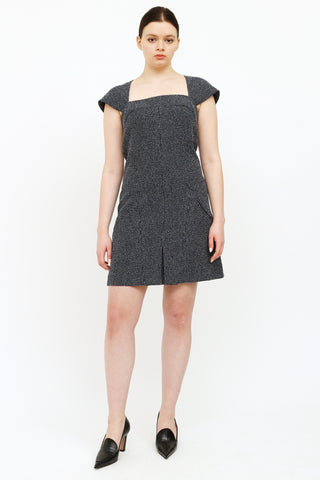 Chanel Black, Blue 
White Tweed Dress