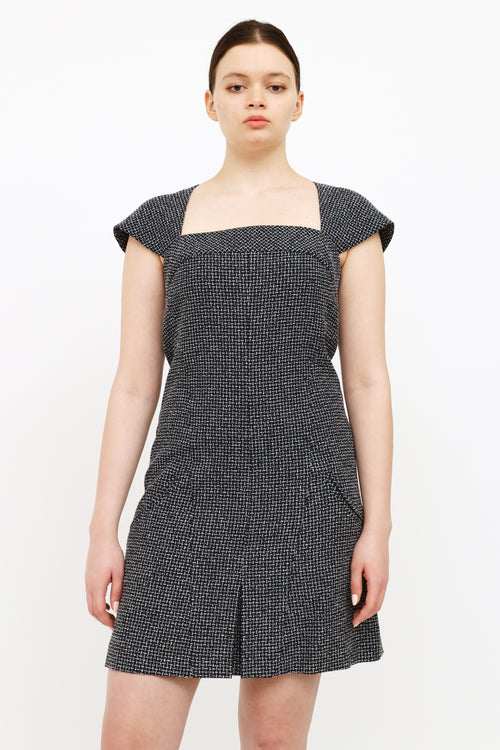 Chanel Black, Blue 
White Tweed Dress